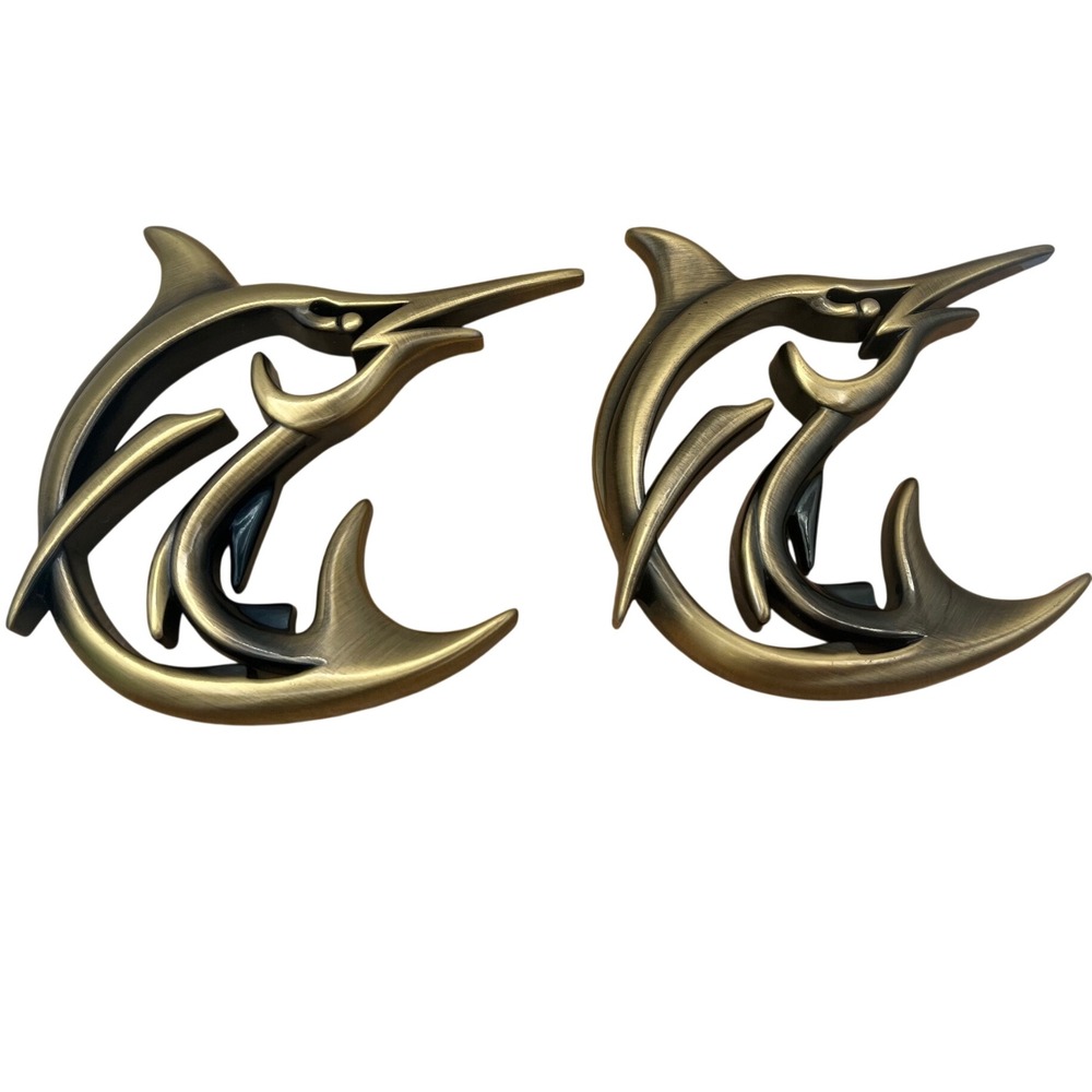 Vtg Cast Brass Marlin Sailfish 2002 TCM Emblem Marine Furniture Hardware  pair